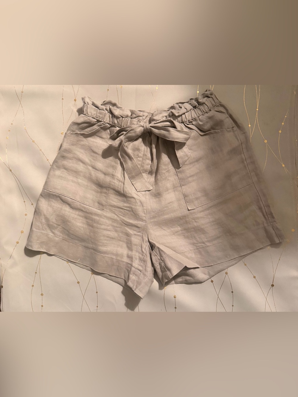Cynthia Rowley Light Gray Linen-Blend Paperbag Shorts-4